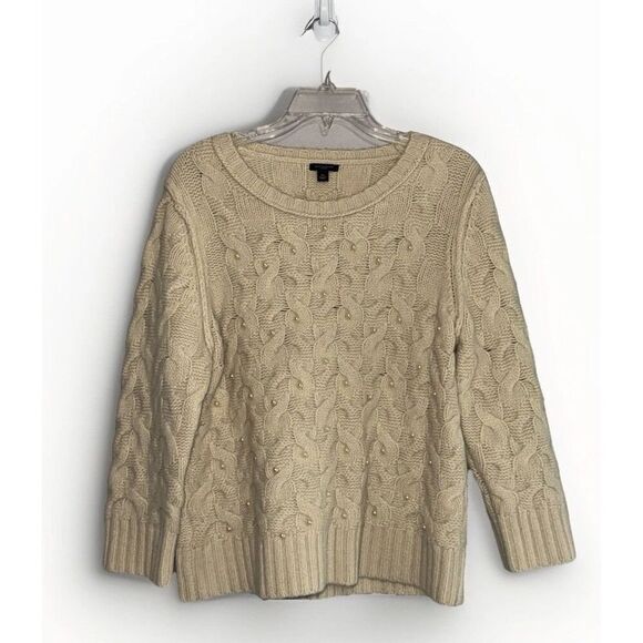 Ann Taylor Wool Angora Sweater Thick Cable Knit Ivory Pearl Rabbit Hair Size XL - Picture 2 of 16